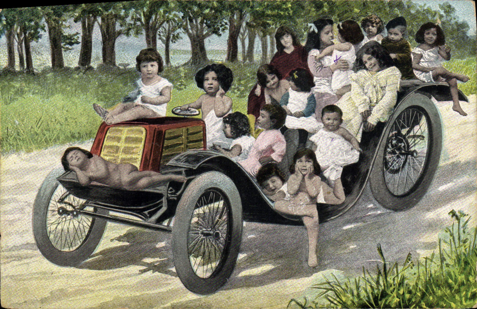 CPA Fantaisie Enfants Bebes Automobile