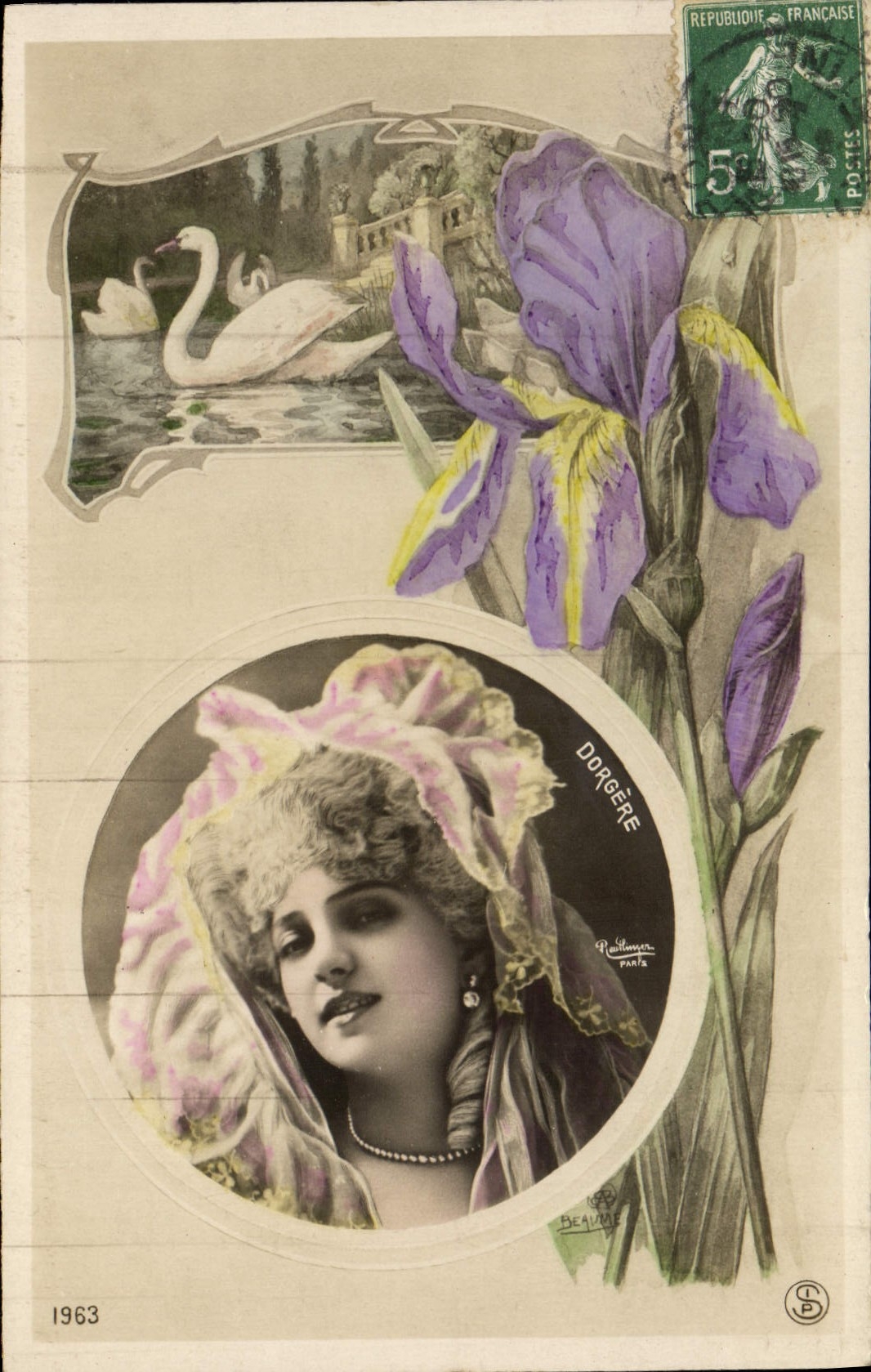 VINTAGE POSTCARD Theater Woman Dorgere Swan