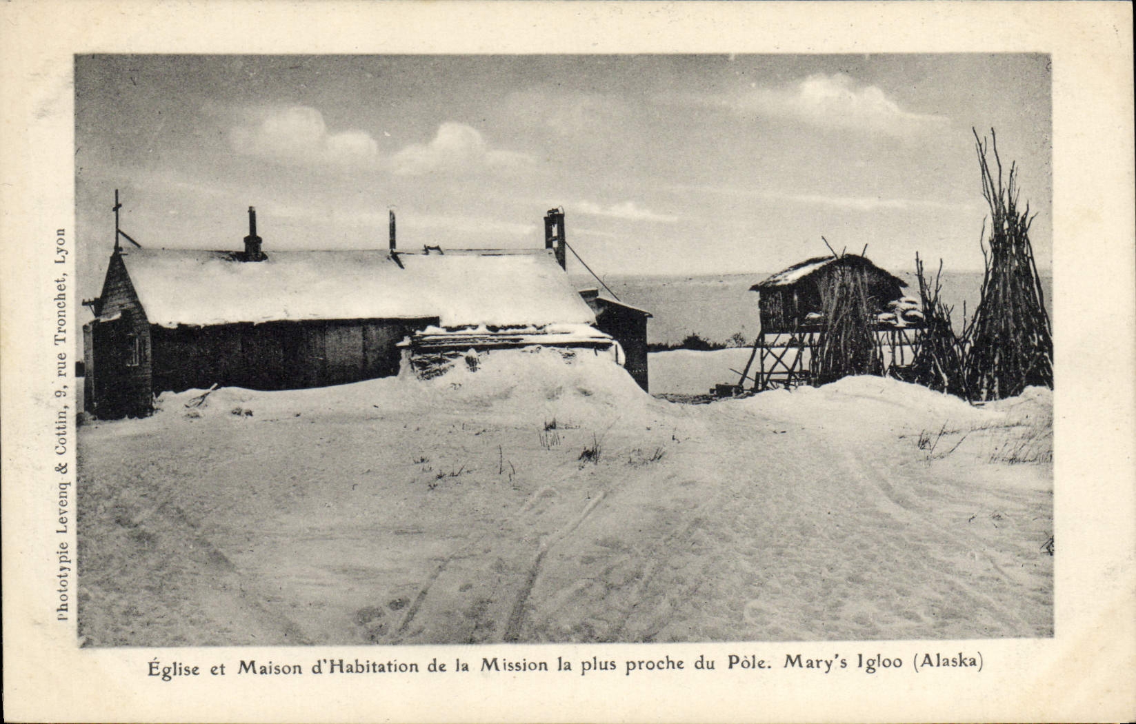VINTAGE POSTCARD Polar Church and dwelling house of the mission nearest to the Pole Mary' S Alaska Igloo