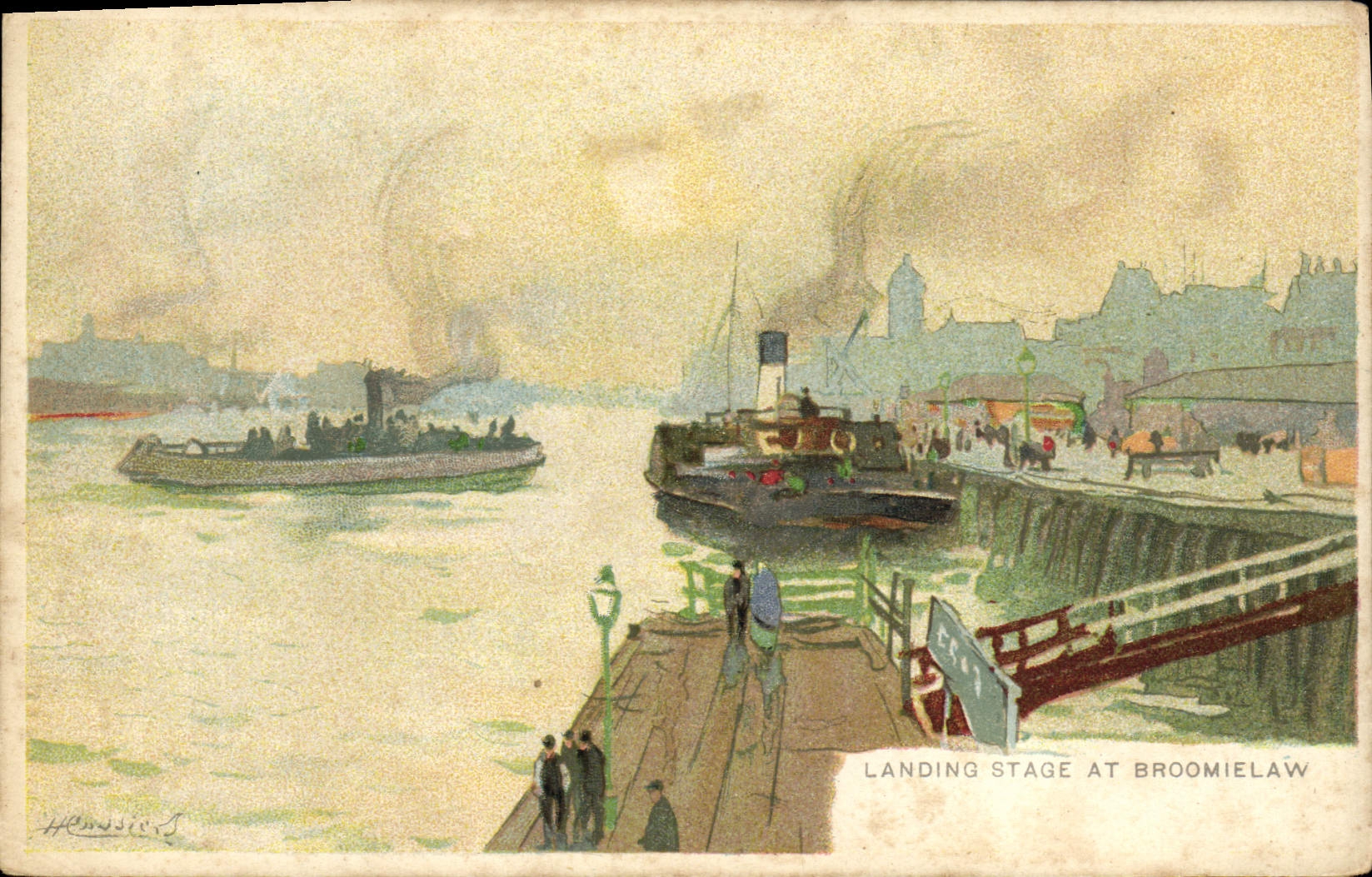 CPA Fantaisie Illustrateur Landing stage at Broomielaw Bateaux