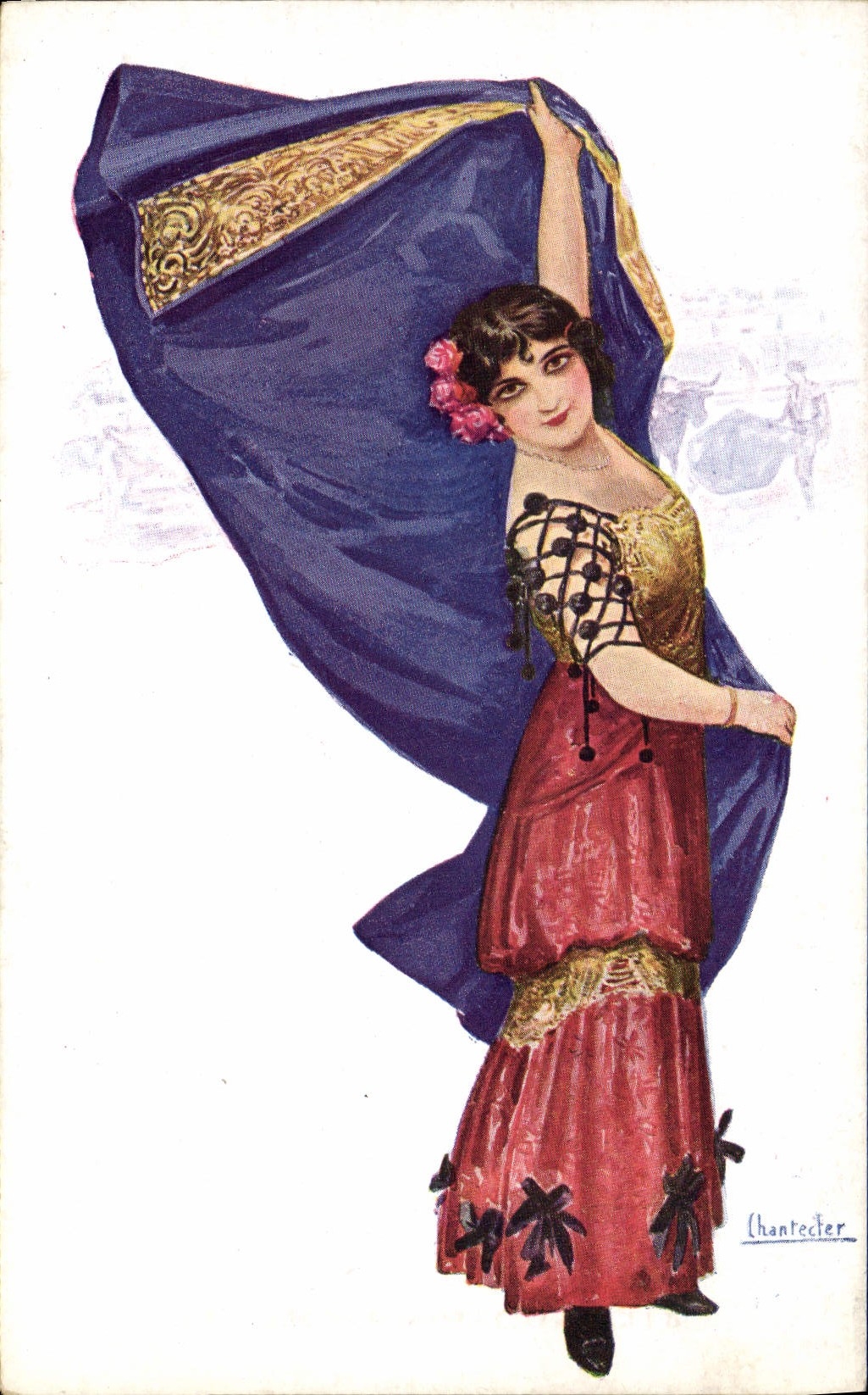 CPA Fantaisie Illustrateur Chantecler Femme Taureau Corrida