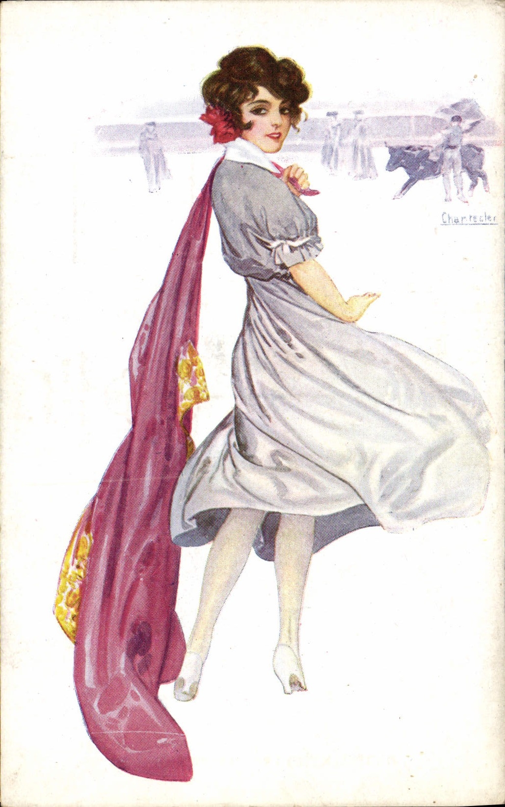 CPA Fantaisie Illustrateur Chantecler Femme Taureau Corrida