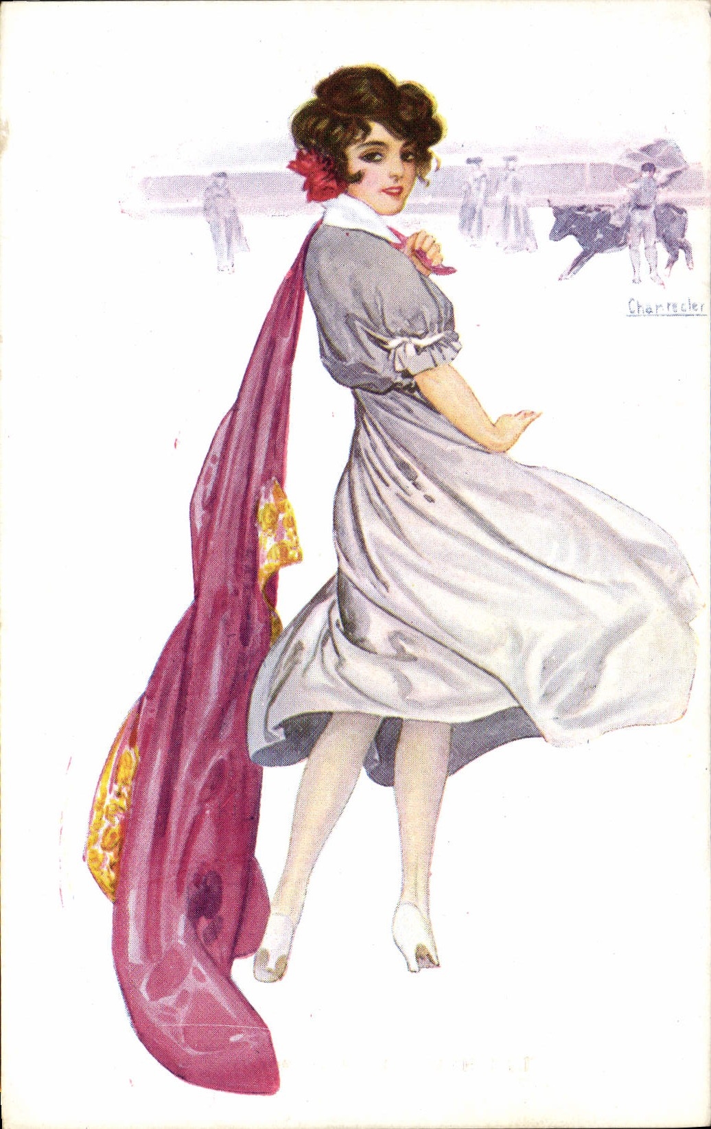 CPA Fantaisie Illustrateur Chantecler Femme Taureau Corrida