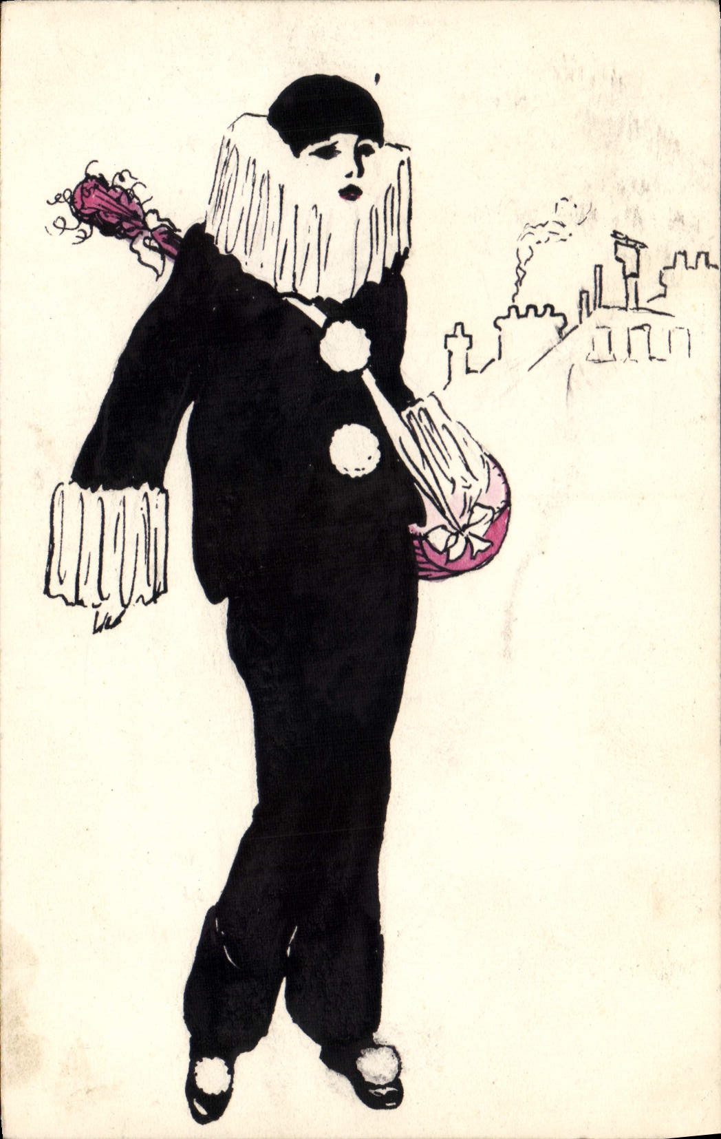 CPA (dessin la main) Pierrot