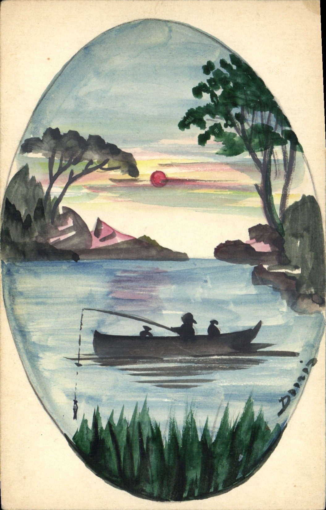 VINTAGE POSTCARD (drawing the hand) Sinning Fishes