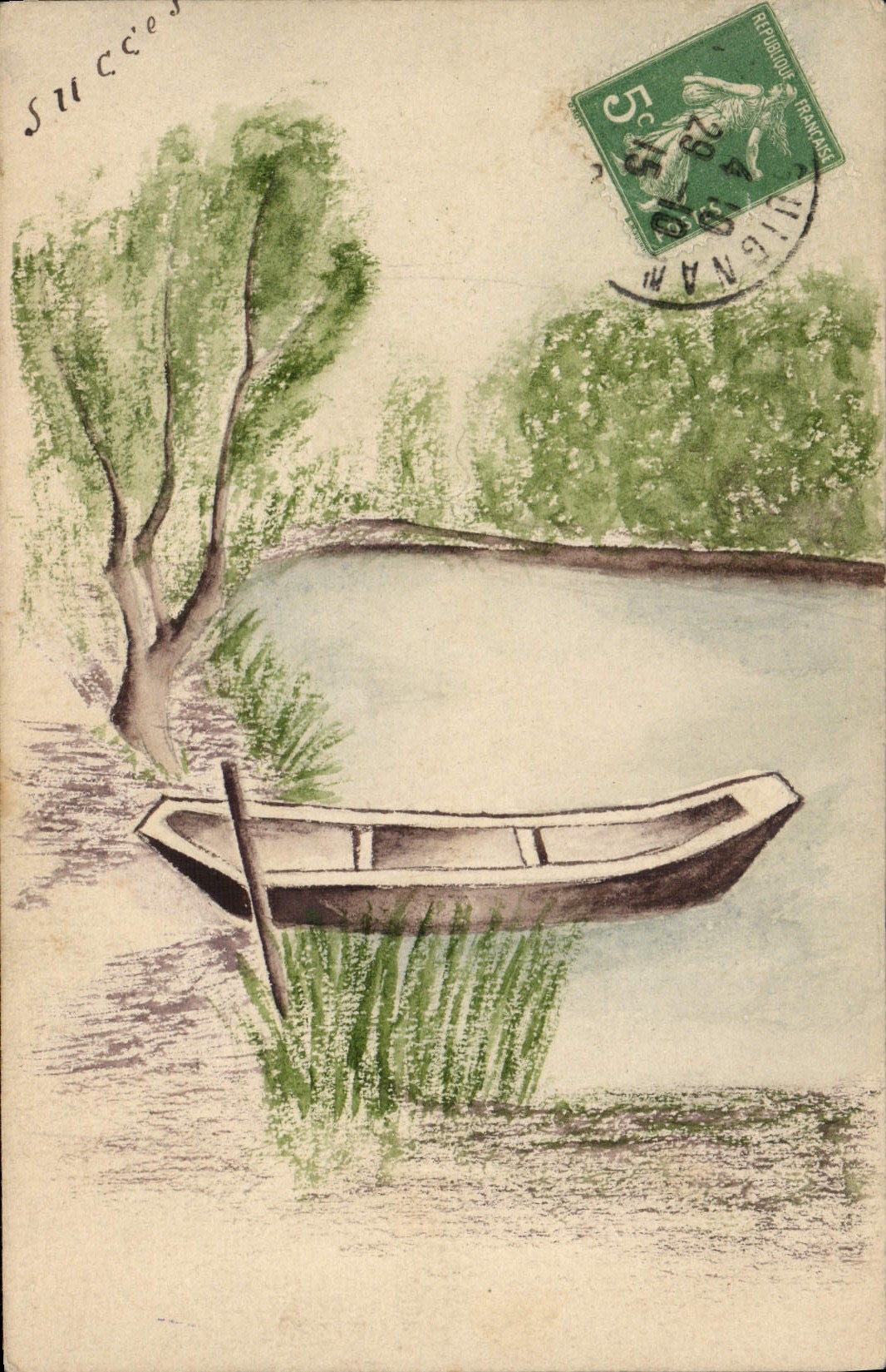 CPA (dessin la main) Barque