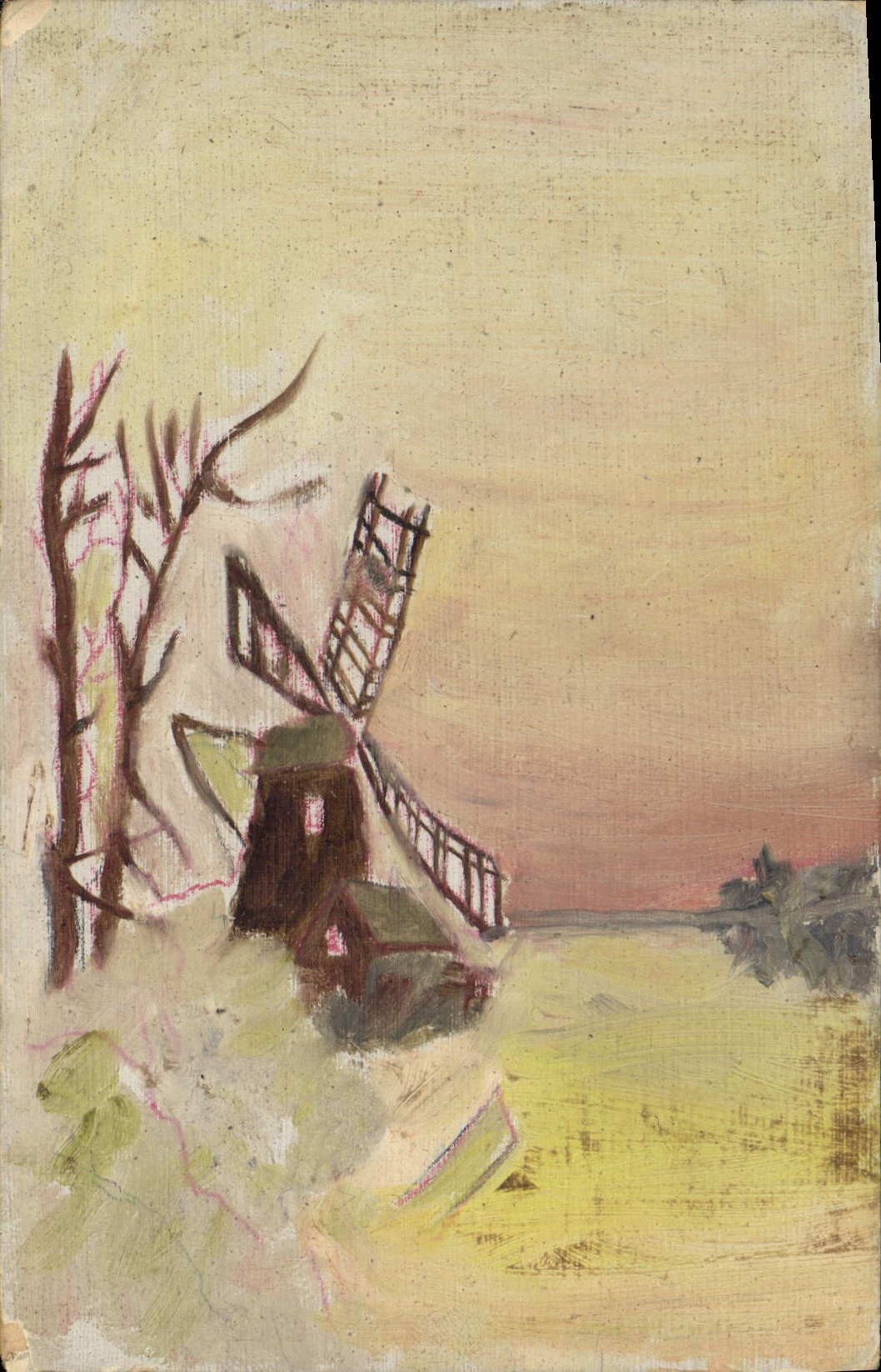 VINTAGE POSTCARD (drawing the hand) Windmill