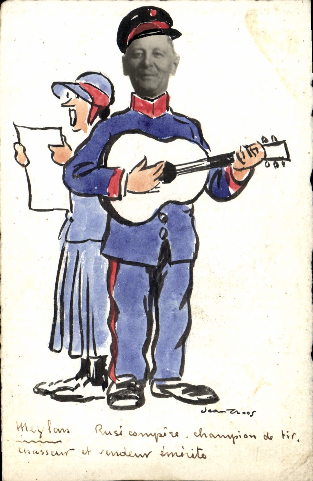 CPA (dessin la main) Homme a la guitare