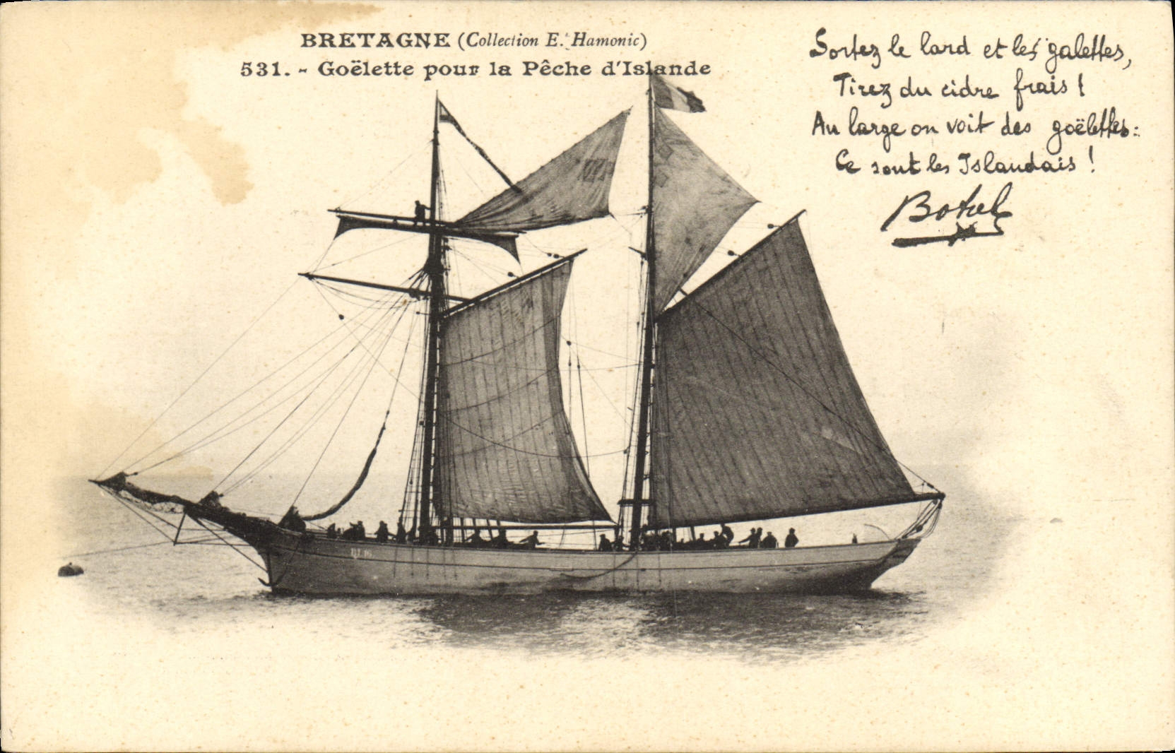 VINTAGE POSTCARD Boat of sin Botrel retagne Goelette for the sin of Iceland