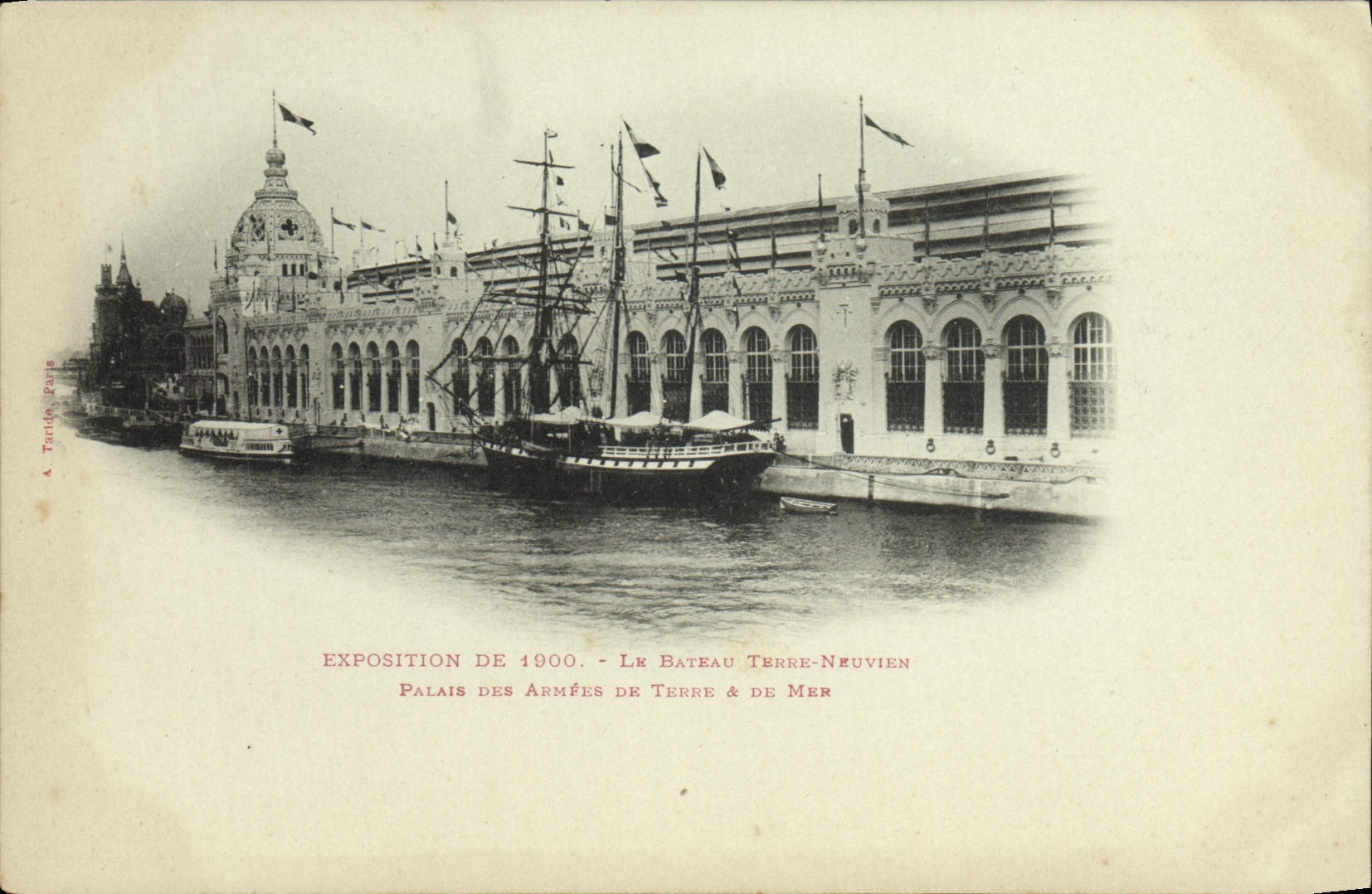 CPA Bateau de peche Paris Exposition de 1900 Le bateau Terre Neuvien Palais des Armees de Terre et de Mer