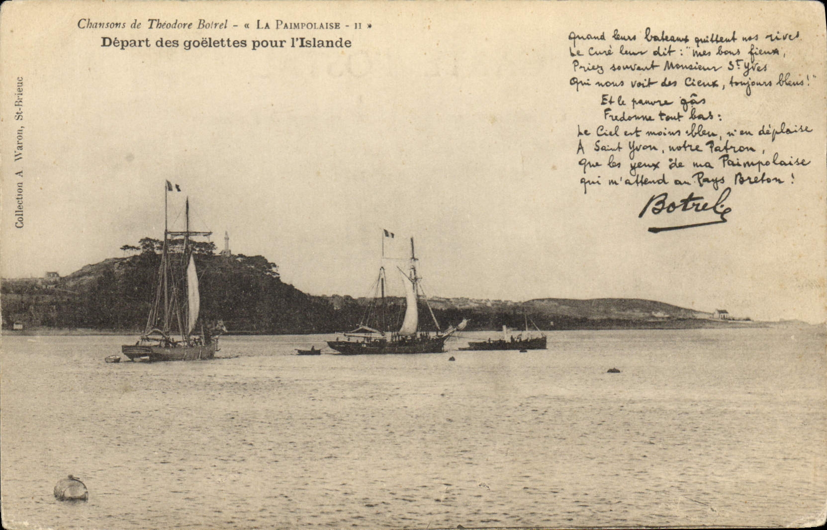 VINTAGE POSTCARD Boat of sin Departure of the goelettes for Iceland Botrel