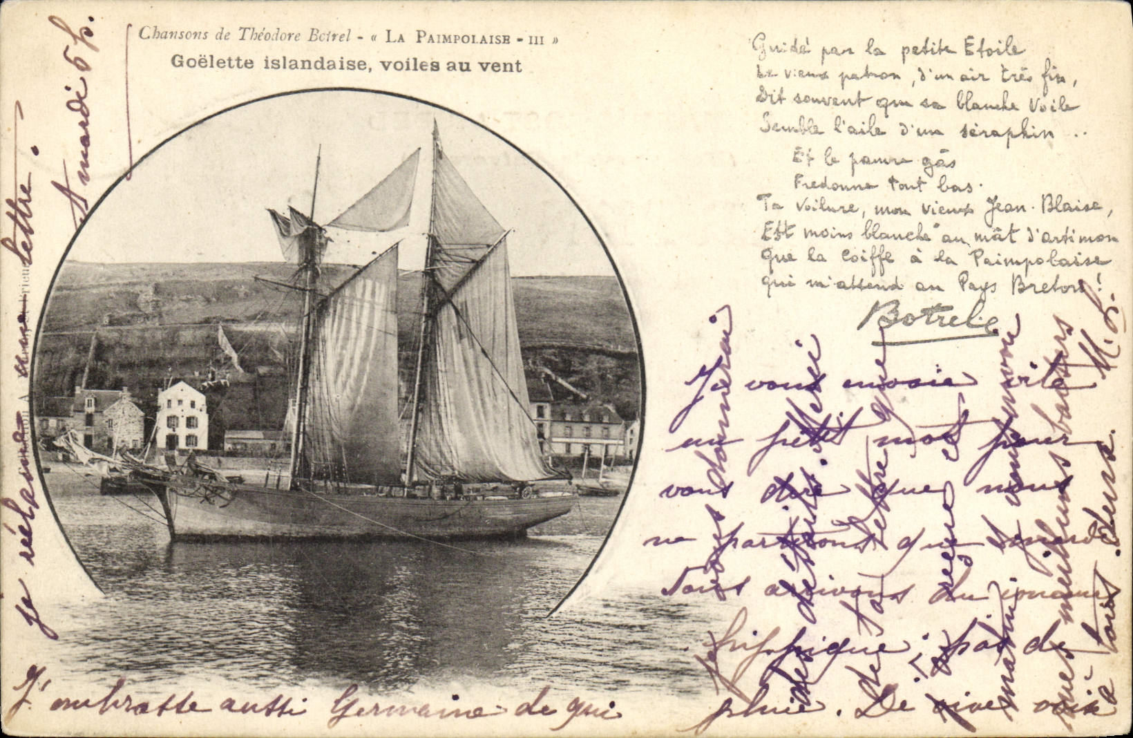 VINTAGE POSTCARD Boat of Goelette sin Icelandic veils with the wind