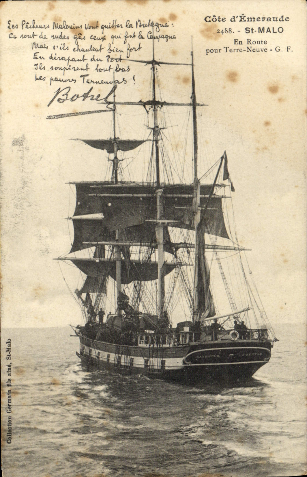 VINTAGE POSTCARD Boat of sin St Malo On the way for New Ground Botrel