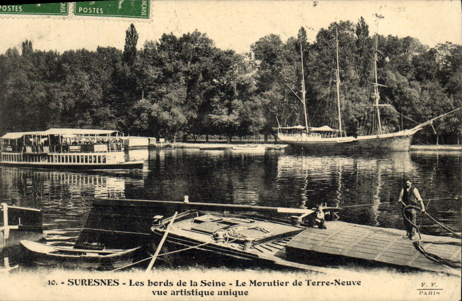 VINTAGE POSTCARD Boat of Suresnes sin edges of the Seine the New Ground Cod-fishing boat
