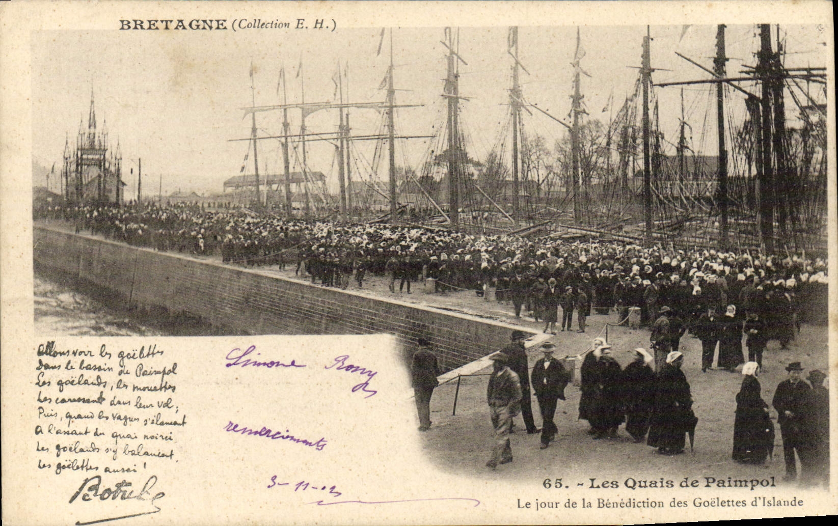 VINTAGE POSTCARD Boat of sin quays of Paimpol the day of the blessing of Goelettes of Iceland