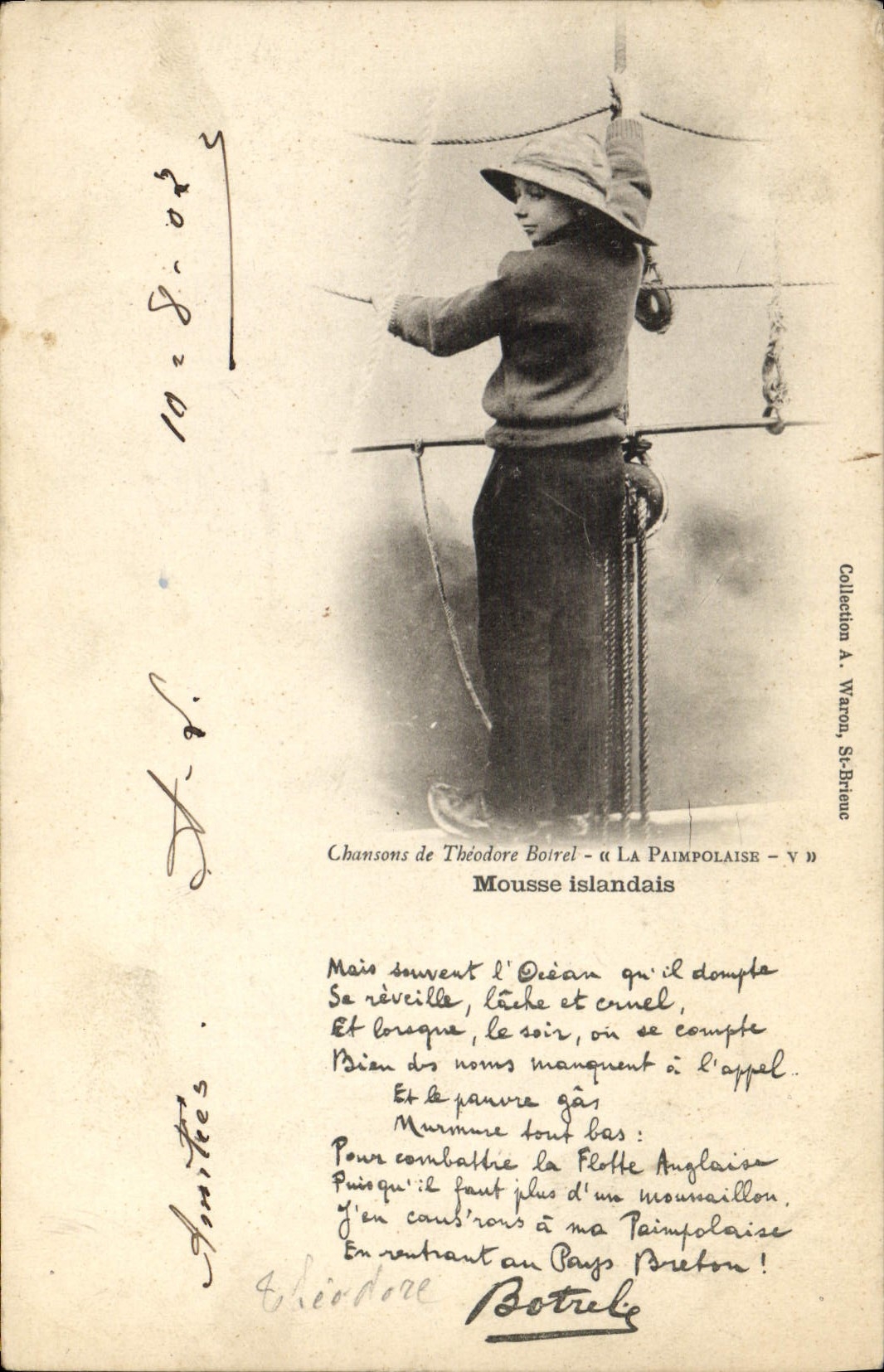 CPA Bateau de peche Mousse islandais Chanson de Theodore Botrel La paimpolaise