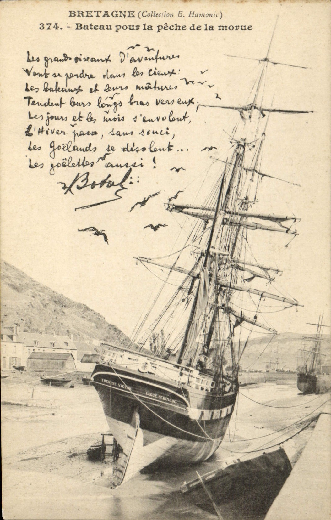 VINTAGE POSTCARD Boat of sin Boat for the sin of the Botrel cod