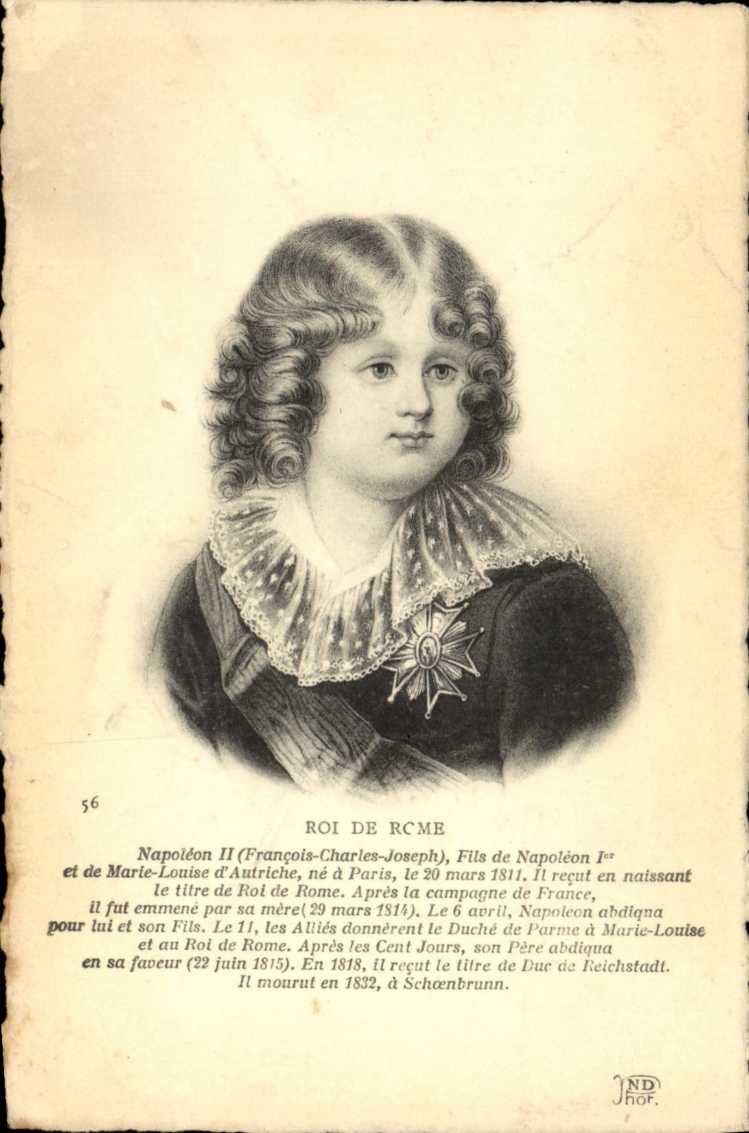 Rey de Roma de Napoloen II de la POSTAL de la VENDIMIA