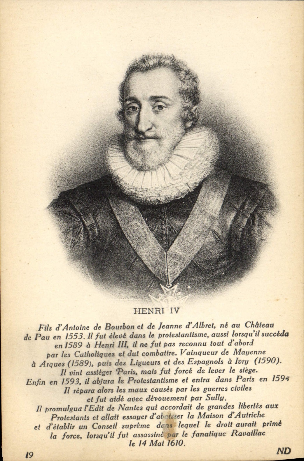 Rey de Francia de Enrique IV de la POSTAL de la VENDIMIA