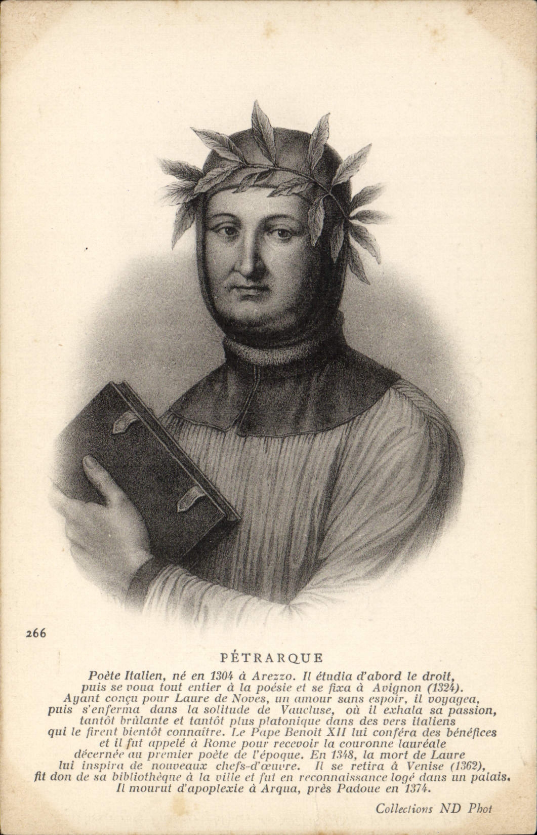 Poeta del italiano de Petrarque de la POSTAL de la VENDIMIA