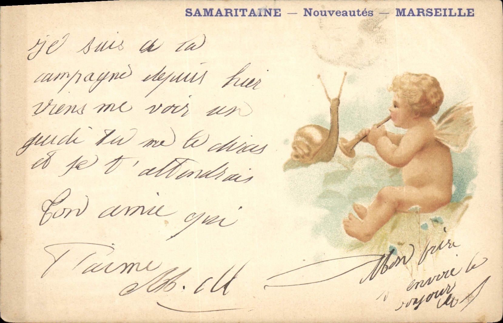 CPA Escargot Enfant Samaritaine Marseille Enfant