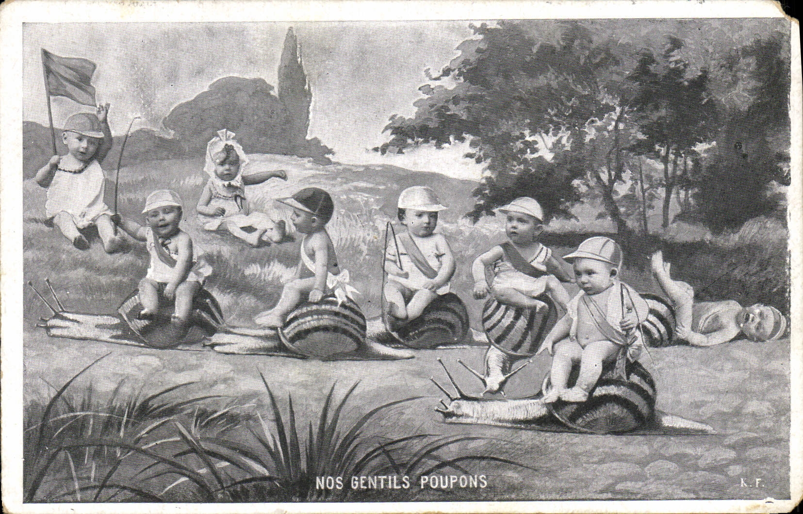 VINTAGE POSTCARD Snail Children Our nice Babies in-arms