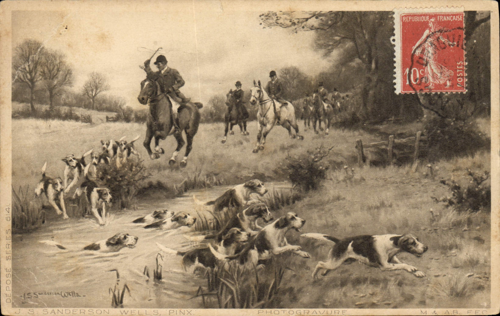 La caza de la POSTAL de la VENDIMIA persigue el perro