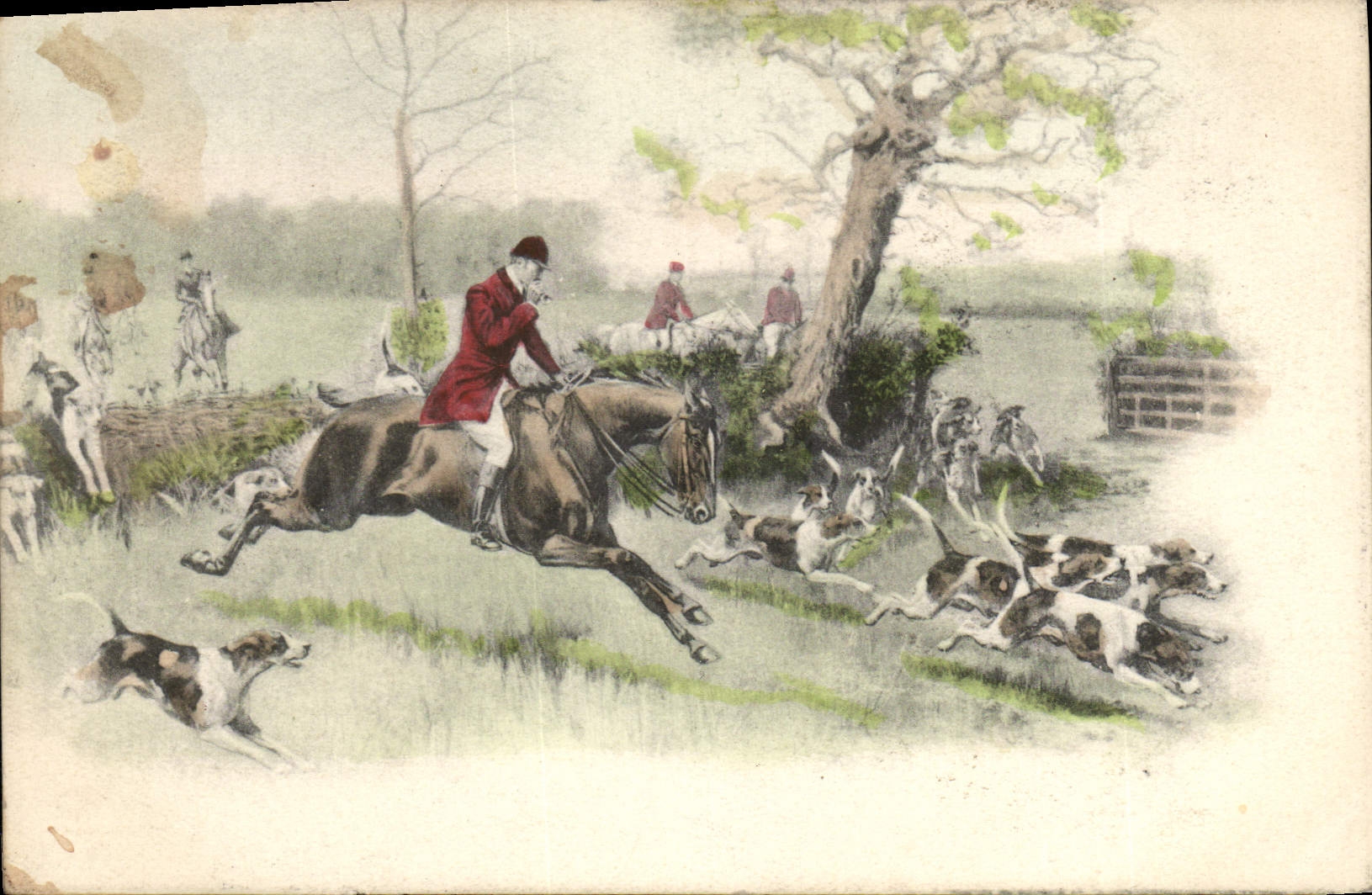 Caballo de la caza del perro de los perros de la POSTAL de la VENDIMIA