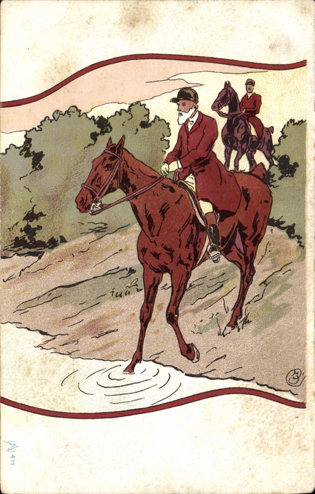 Caballo del jinete de la caza del perro de los perros de la POSTAL de la VENDIMIA