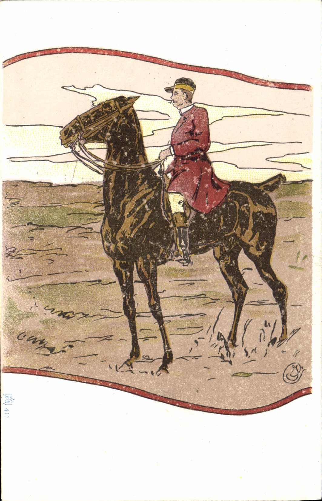 CPA Chiens Chien Chasse a courre Cavalier Cheval