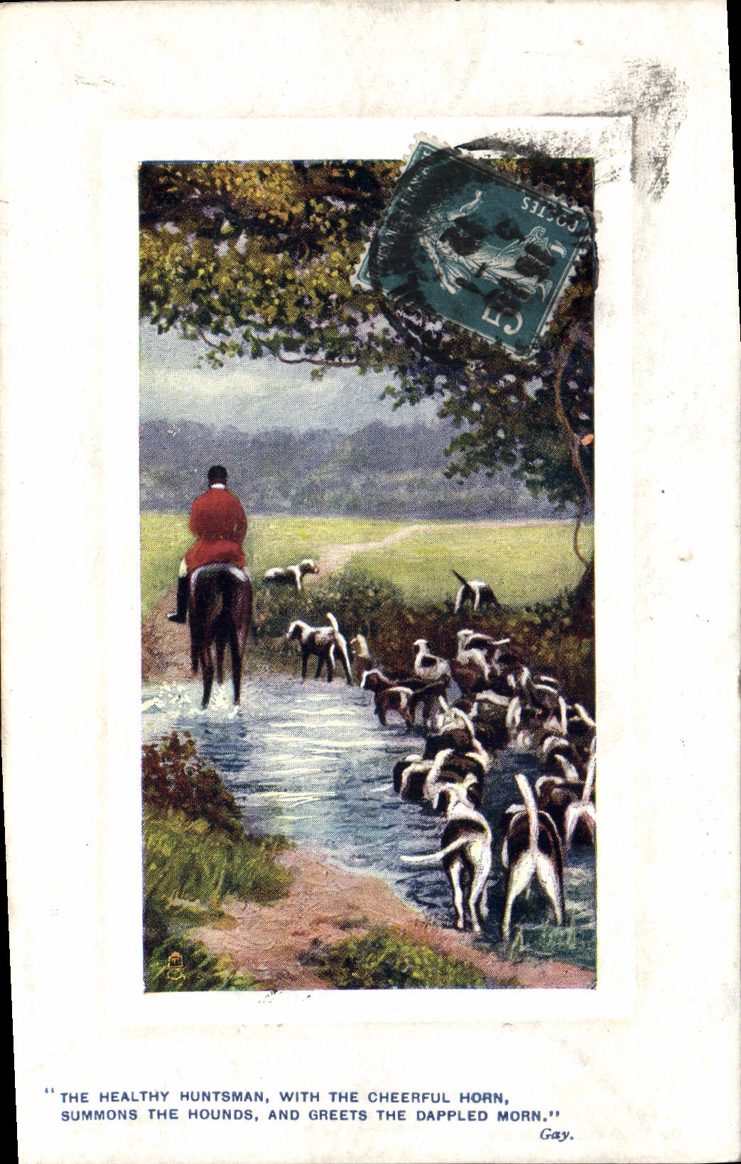 CPA Chiens Chien Chasse a courre Cavalier Cheval