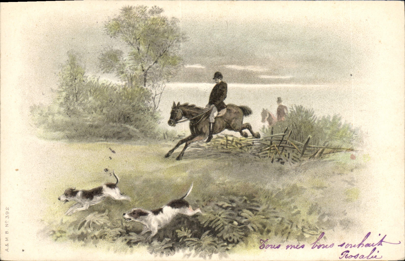 CPA Chiens Chien Chasse a courre Cavalier Cheval