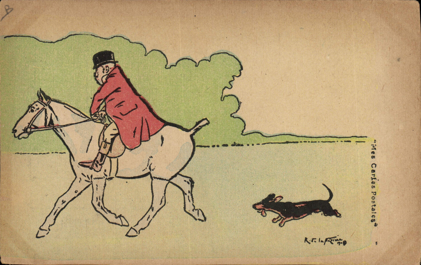 CPA Chiens Chien Chasse a courre Cavalier Cheval