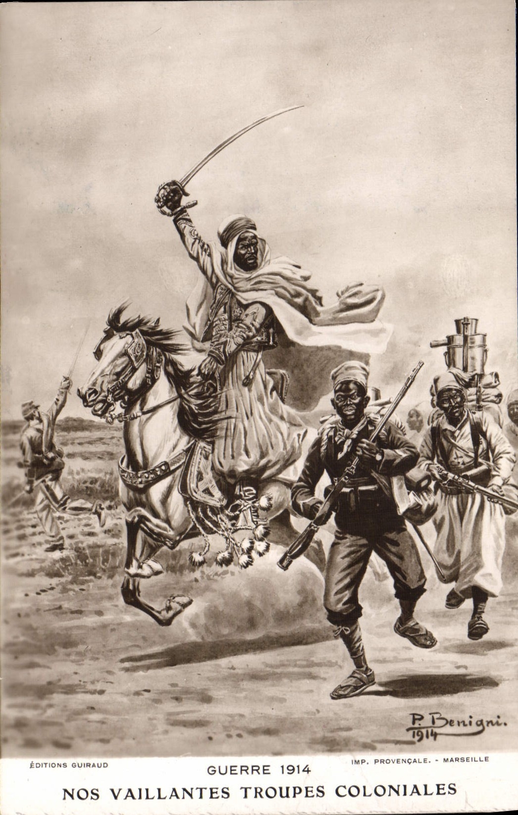 Tropas del colonial de Militaria de la POSTAL de la VENDIMIA