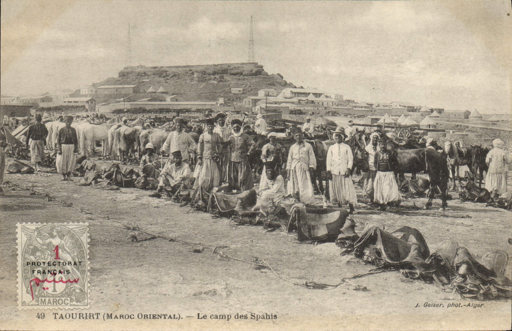 POSTAL Militaria Taourirt Marruecos de la VENDIMIA del este el campo de Spahis
