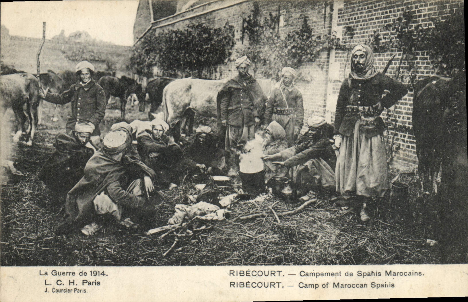 POSTAL Militaria Ribecourt Campeement de Spahis Morrocans de la VENDIMIA