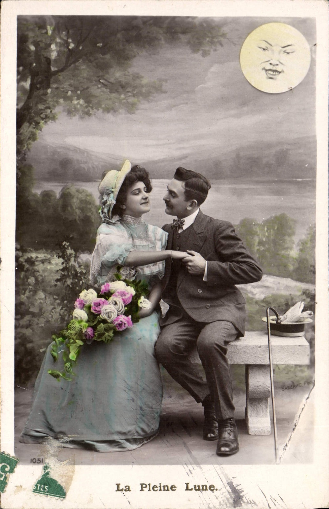 VINTAGE POSTCARD Fantasy the Moon Woman the full moon