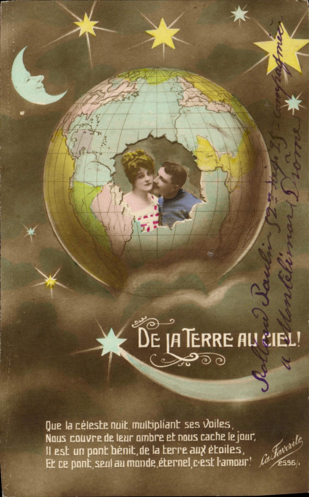 VINTAGE POSTCARD Fantasy the Moon Woman Of the ground to the sky