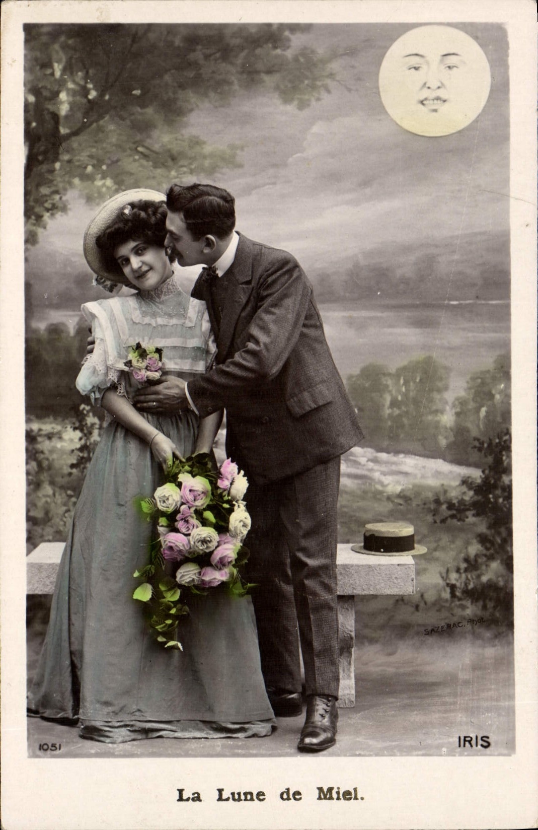 VINTAGE POSTCARD Fantasy the Moon Woman the honeymoon