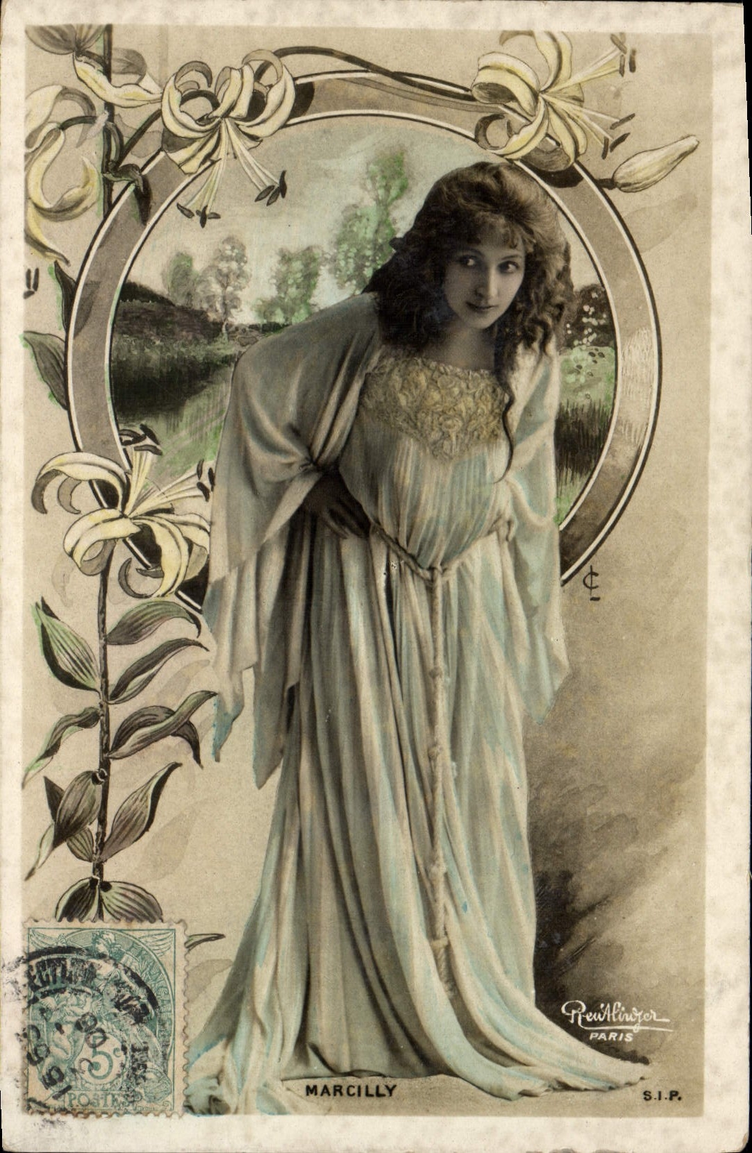 VINTAGE POSTCARD Theater Marcilly Woman