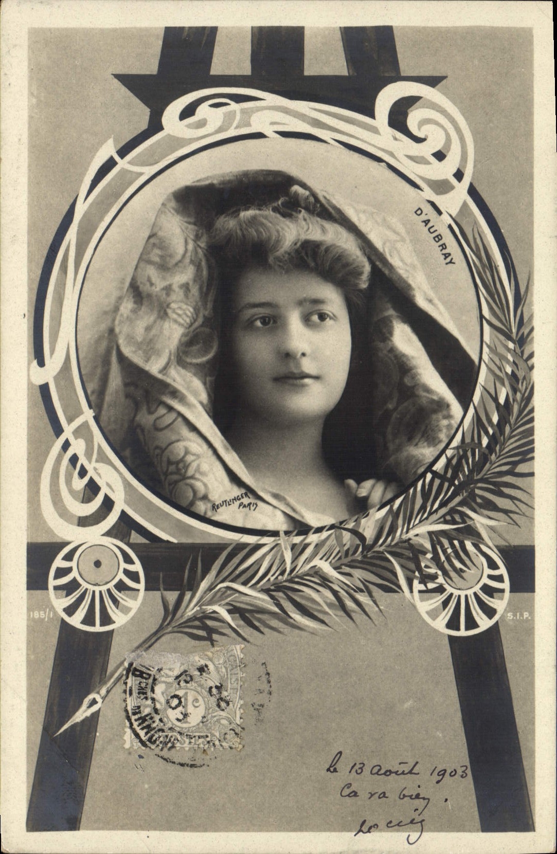 VINTAGE POSTCARD Theater Woman D' Aubray