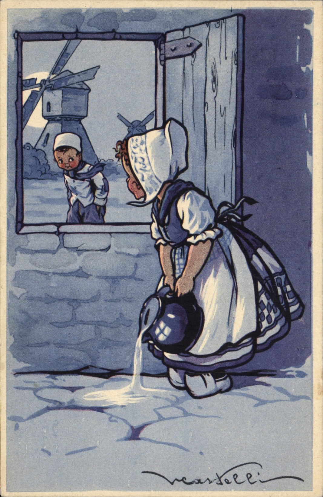 CPA Fantaisie Illustrateur Enfants Moulin a vent