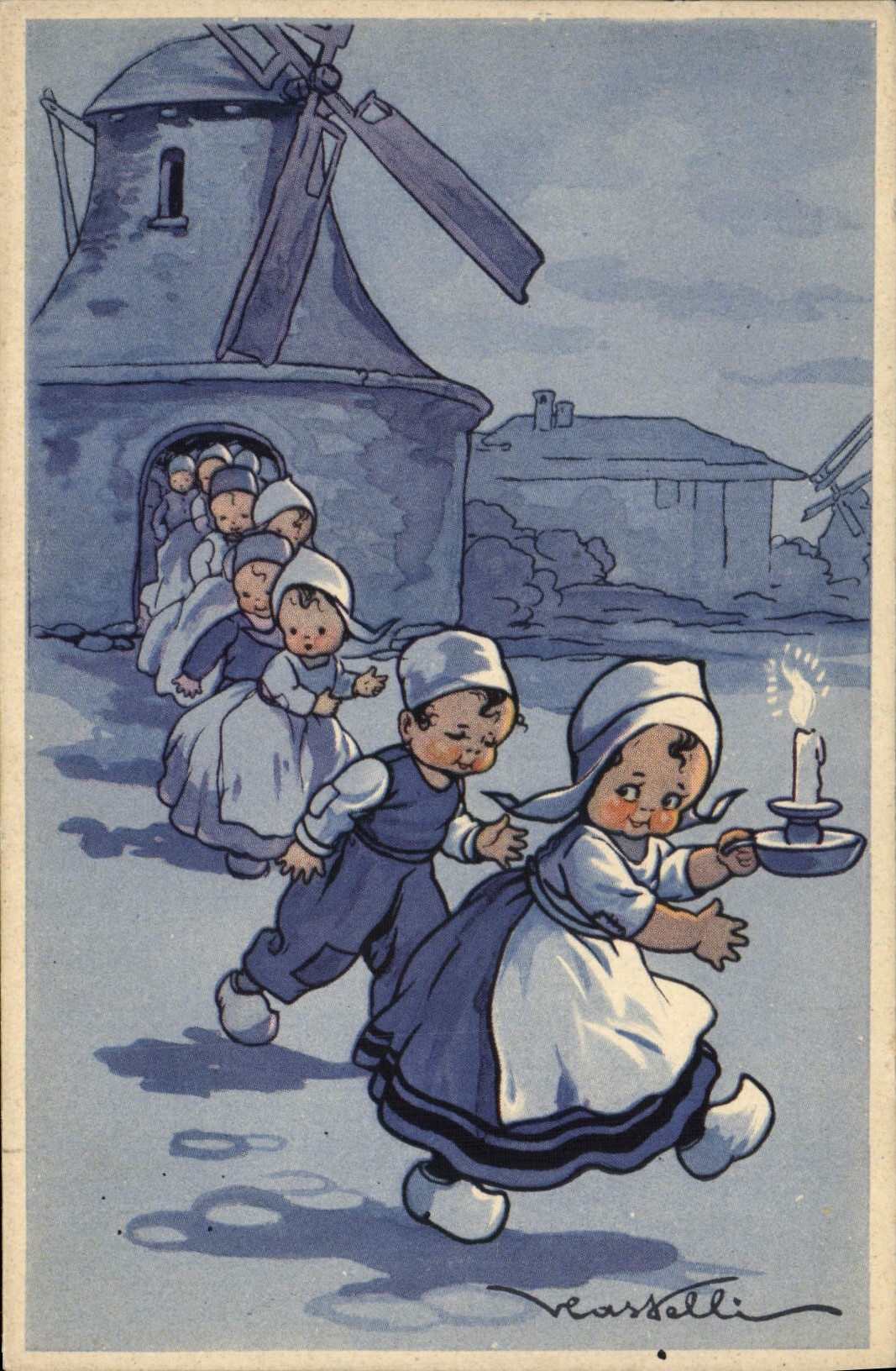 CPA Fantaisie Illustrateur Enfants Moulin a vent