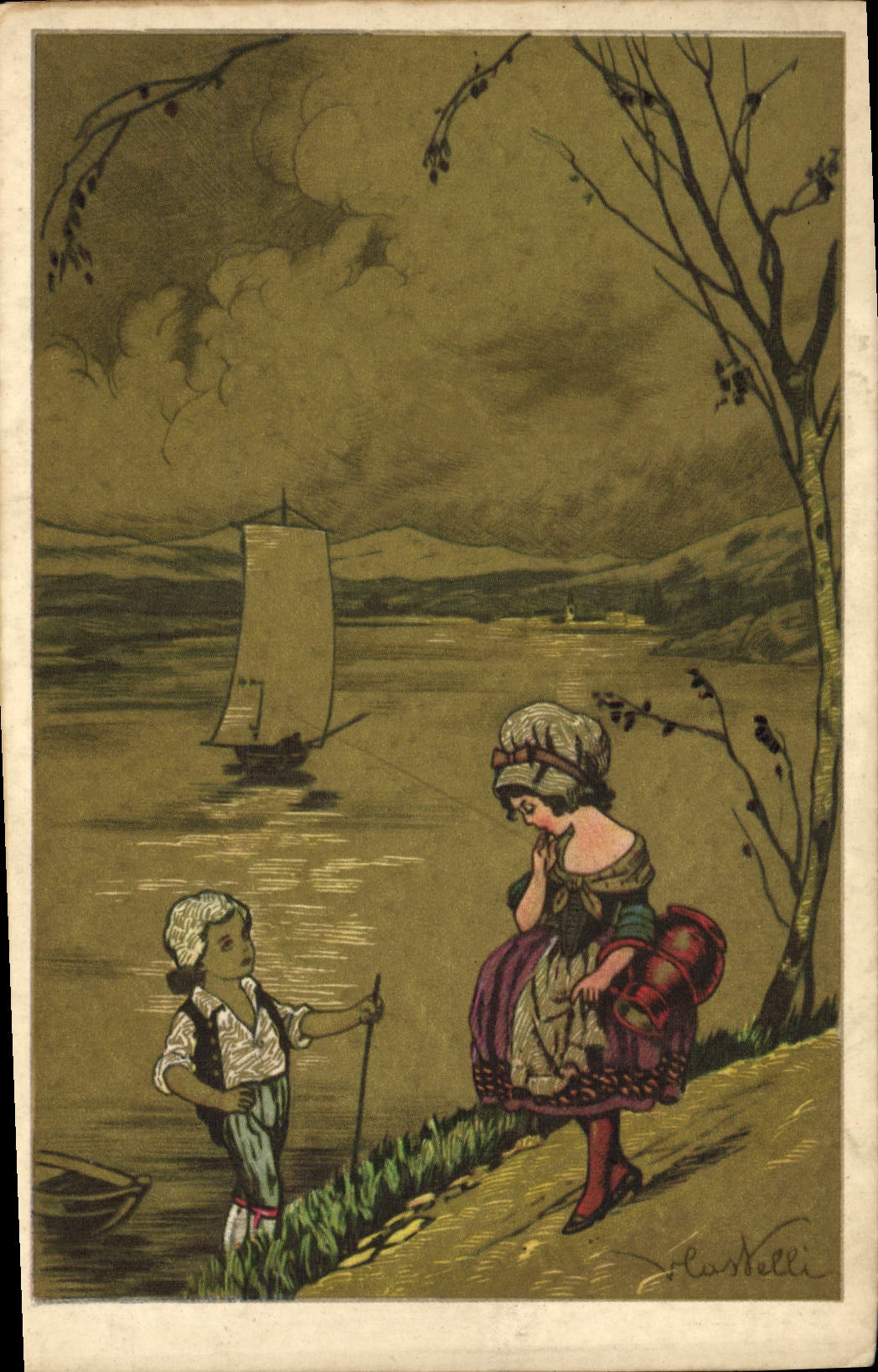 CPA Fantaisie Illustrateur Enfants Bateau