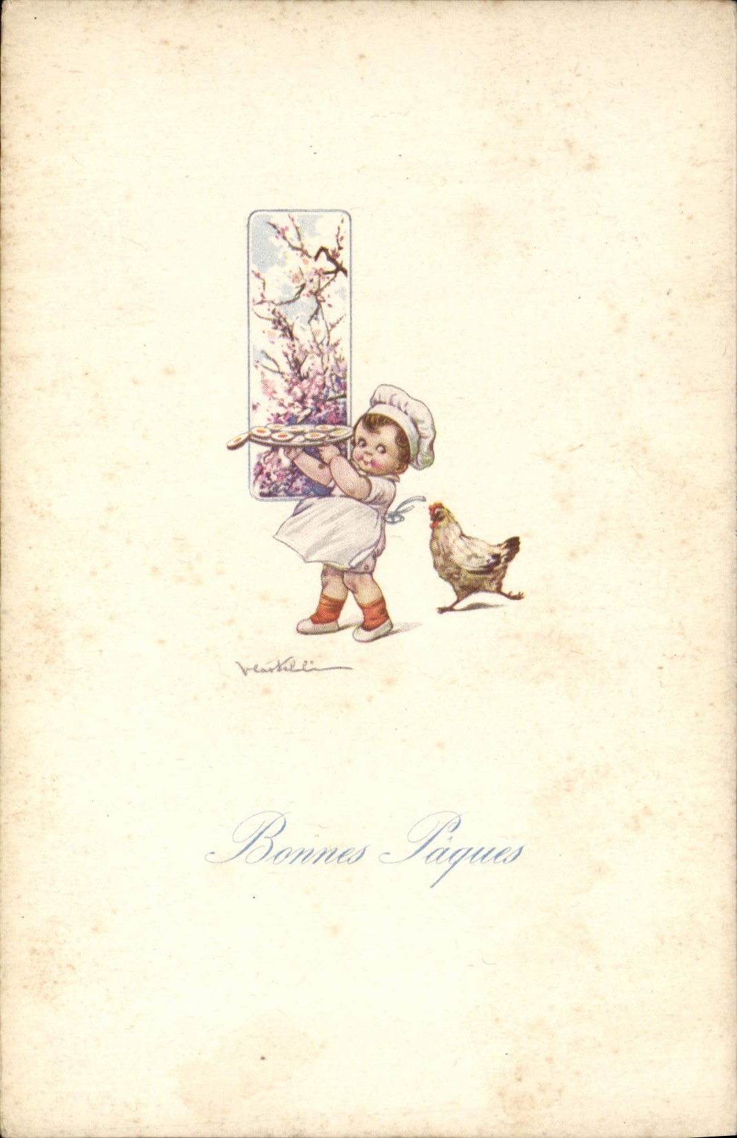 CPA Fantaisie Illustrateur Enfant Patissier Poule Paques