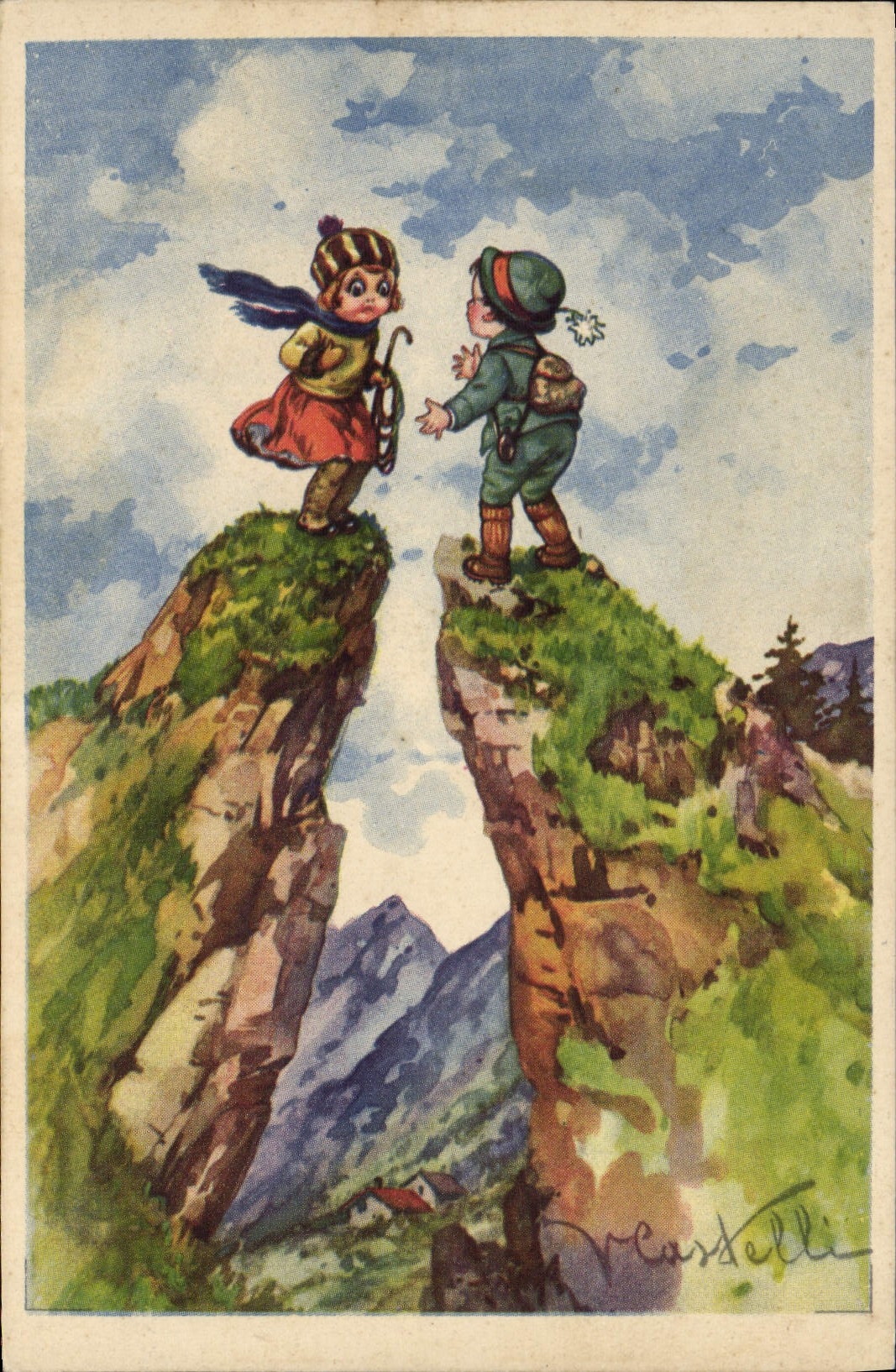 CPA Fantaisie Illustrateur Enfants Alpinisme