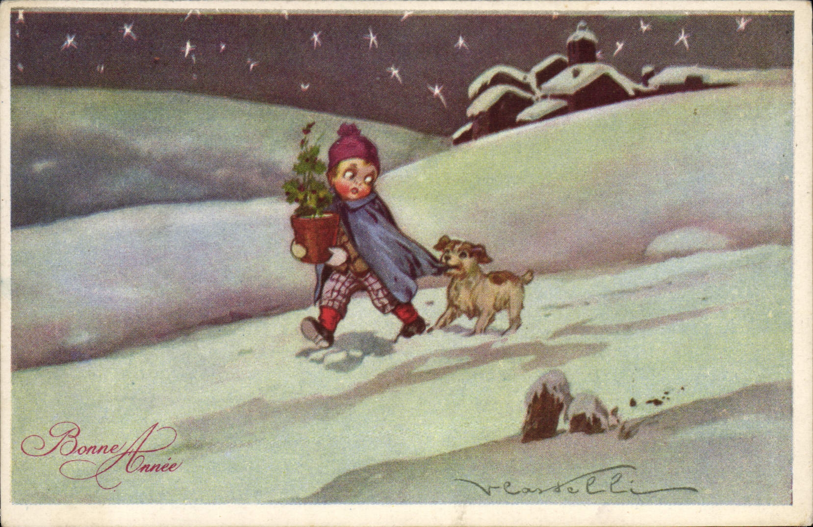 CPA Fantaisie Illustrateur Enfant Chien