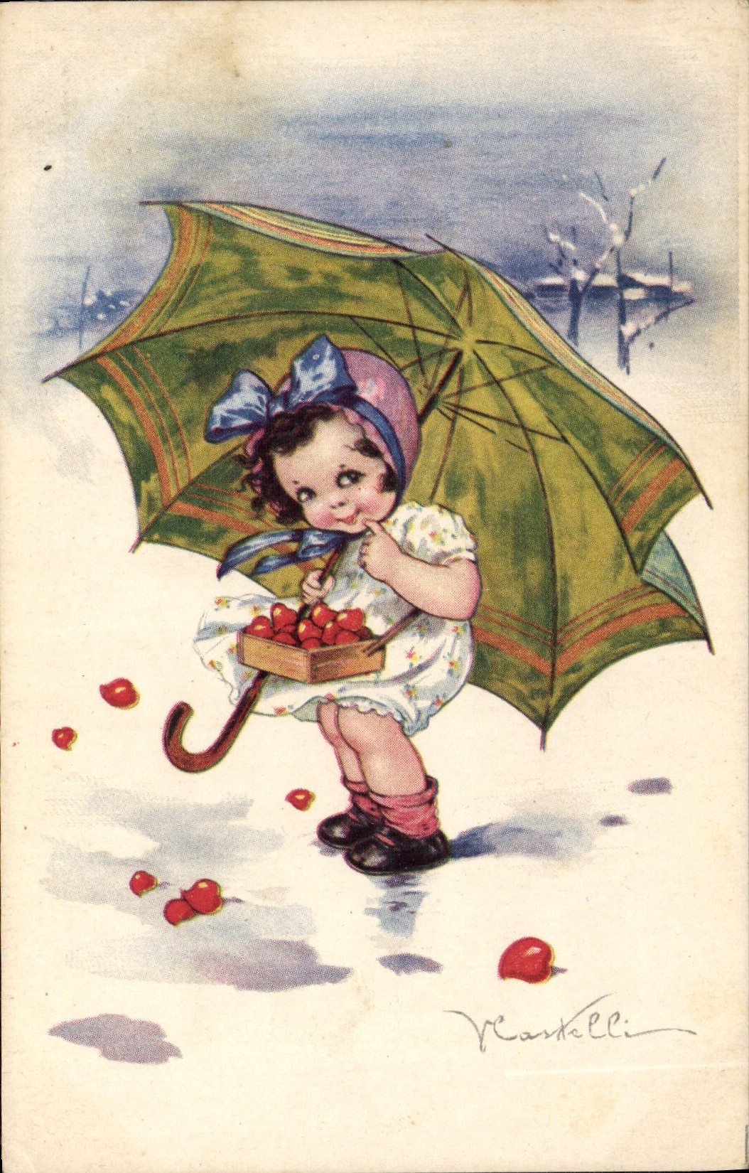 CPA Fantaisie Illustrateur Enfant Parapluie