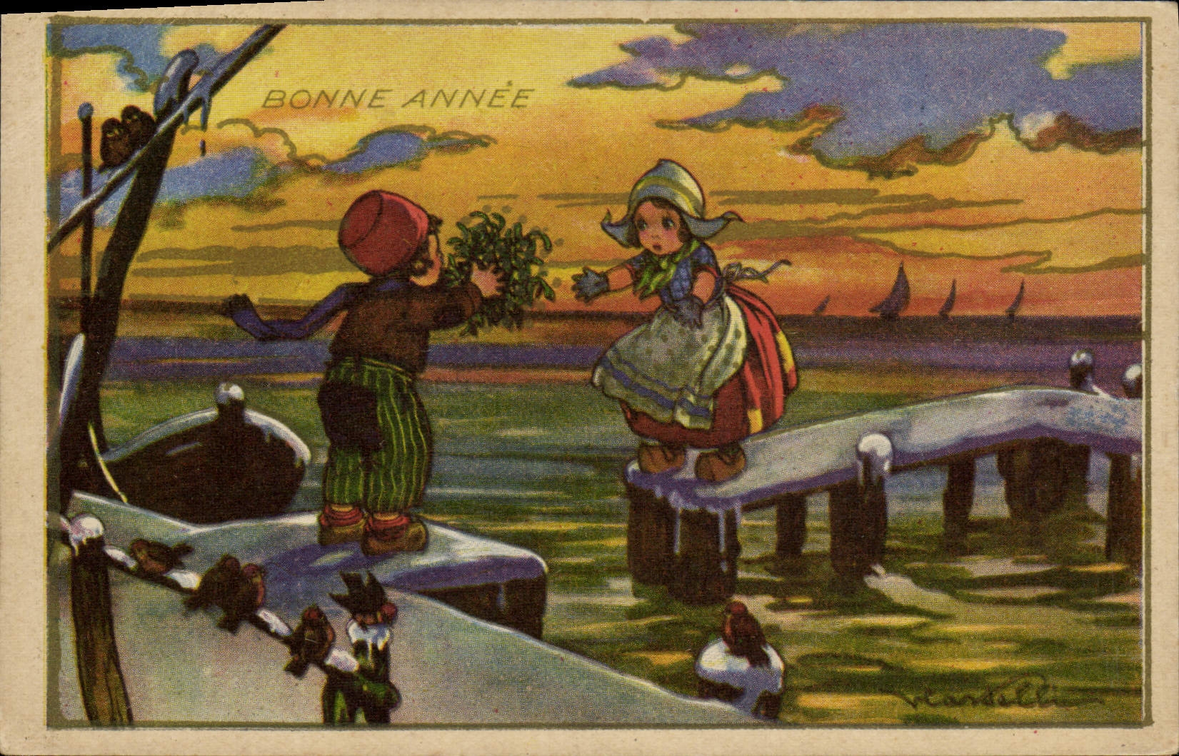 CPA Fantaisie Illustrateur Enfants Bonne annee