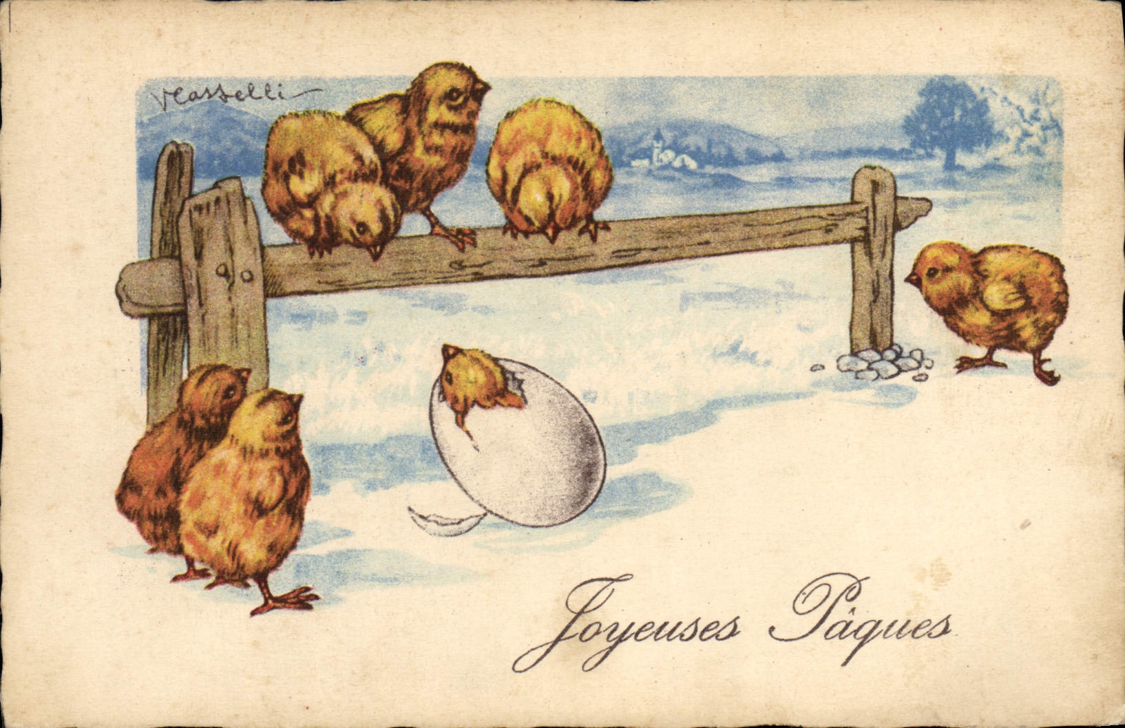 CPA Fantaisie Illustrateur Poussins Paques